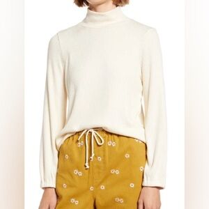 Madewell Mock Neck Bubble Sleeve Top Cream Size Small Long Sleeve Knit